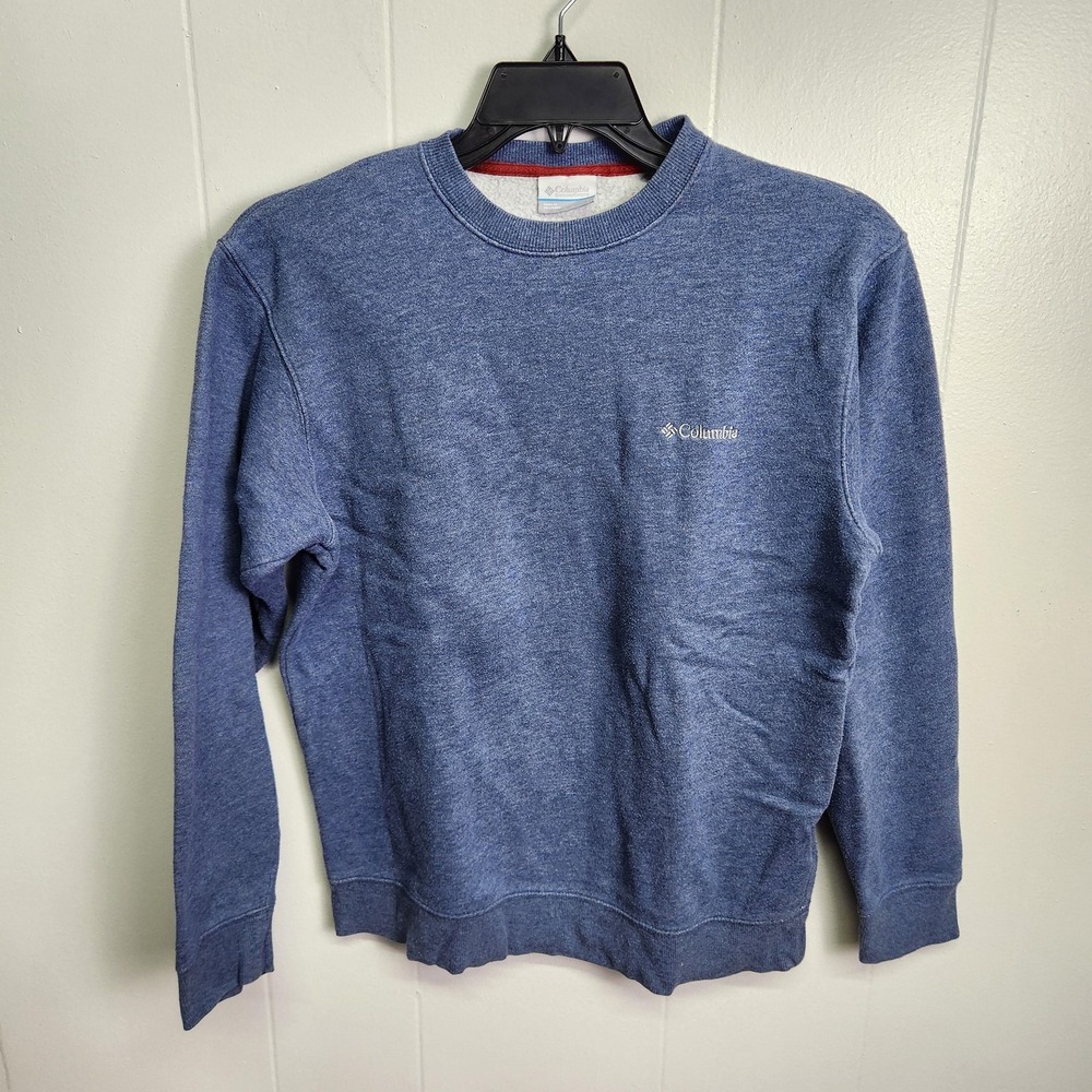 Columbia Sweater Mens Small Blue Crewneck Pullover Logo‎ Casual Cotton Blend